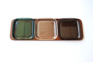 vintage NUUTAJÄRVI 5269 with BACKMAN teak tray  / ヴィンテージ ヌータヤルヴィ スクエアプレート＋チークトレイセット