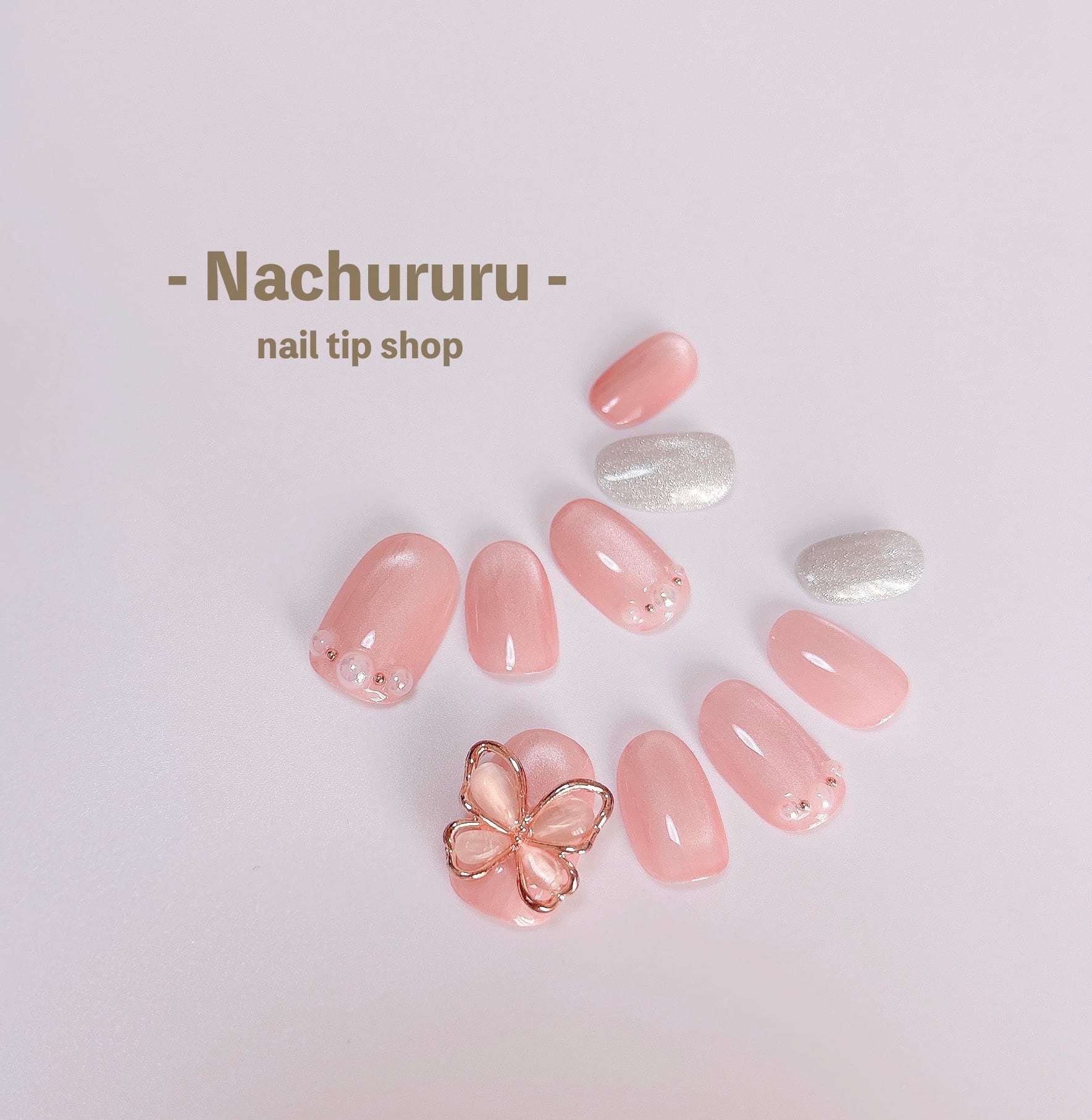 ネイルチップ ワンホン 蝶々 オーロラ ビジュー 韓国 ネイルチップ