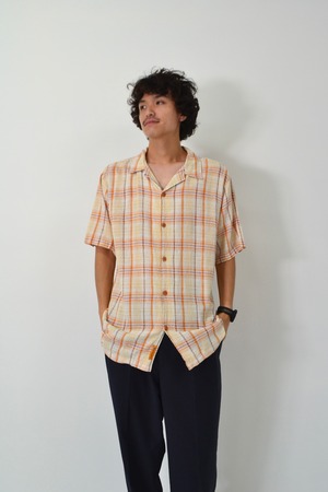 00s Open collar linen check shirt