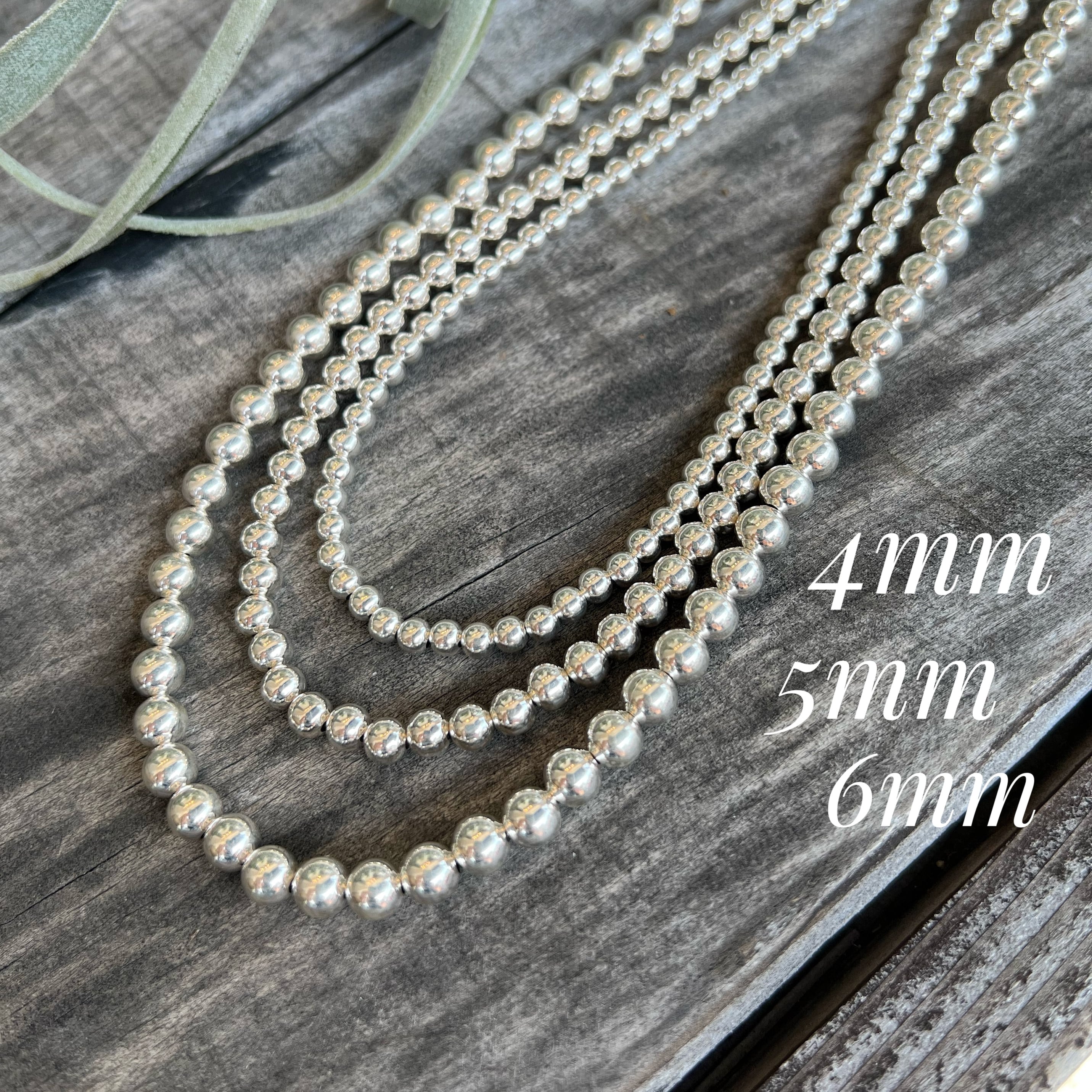 ナバホパール ネックレス 丸玉 5mm 40cm シャイニー《Indian Jewelry