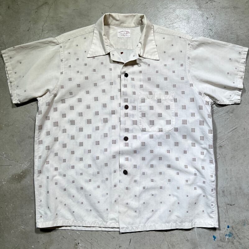 50's Paddle&Saddle コットンオープンカラーシャツ キューブ柄 50's Paddle&Saddle コットンオープンカラーシャツ キューブ柄