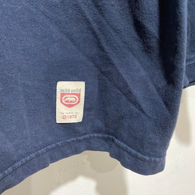 『送料無料』90s ecko ブランドロゴ長袖Tシャツ　ネイビー　ラバープリント　L
