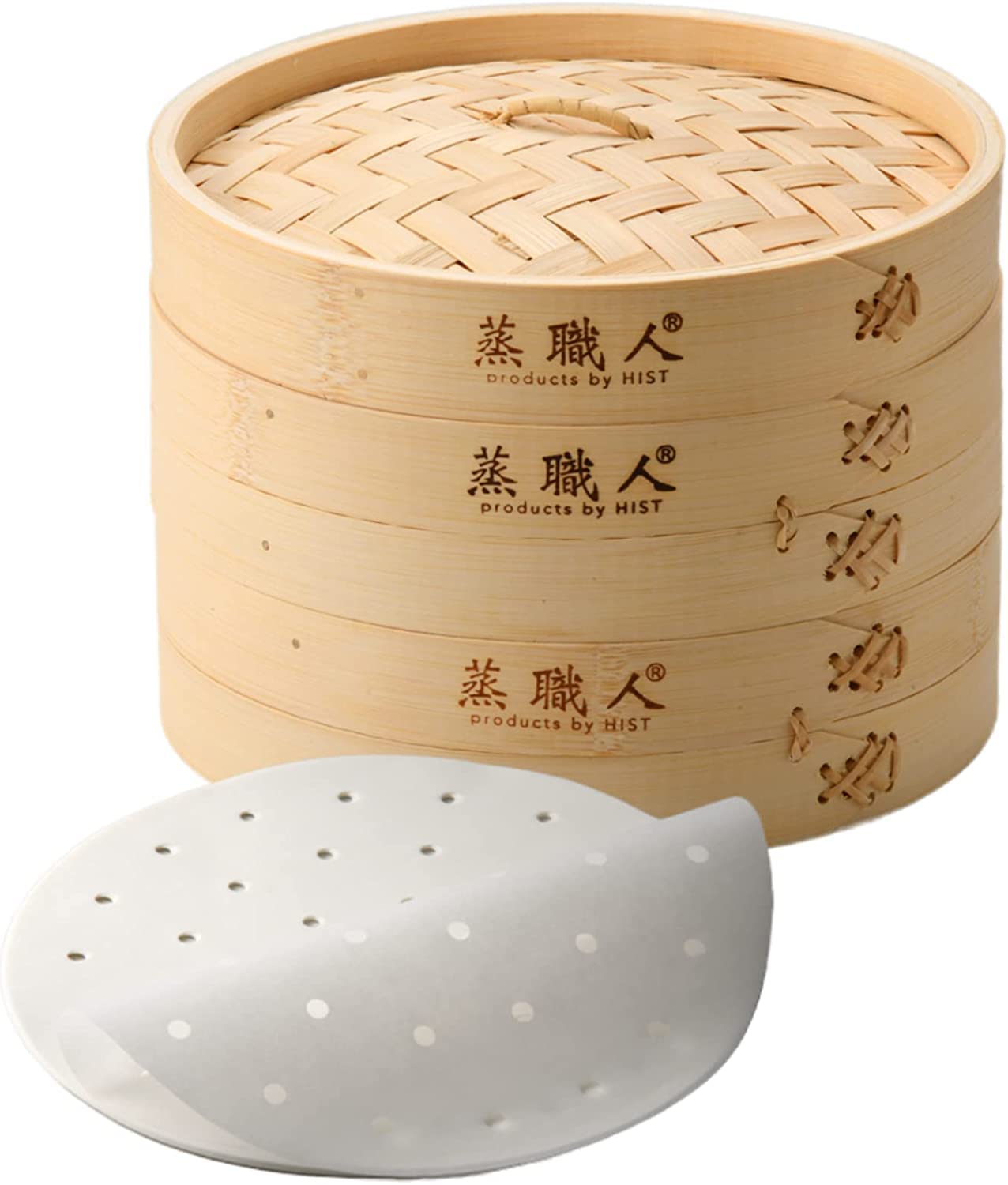 業務用厨房機器 ハイスト 蒸職人 竹セイロ 2段(本体2個蓋1個) 業務用 せいろ蒸し器 蒸し器専用シート20枚付 (蒸職人・竹24cm)