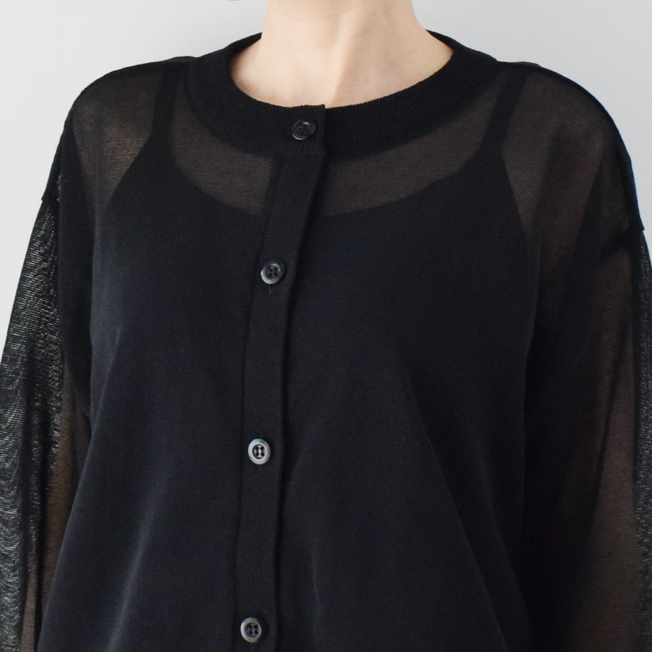 丸首シアーカーディガン：黒［CA59LSBK］ | skep-online shop