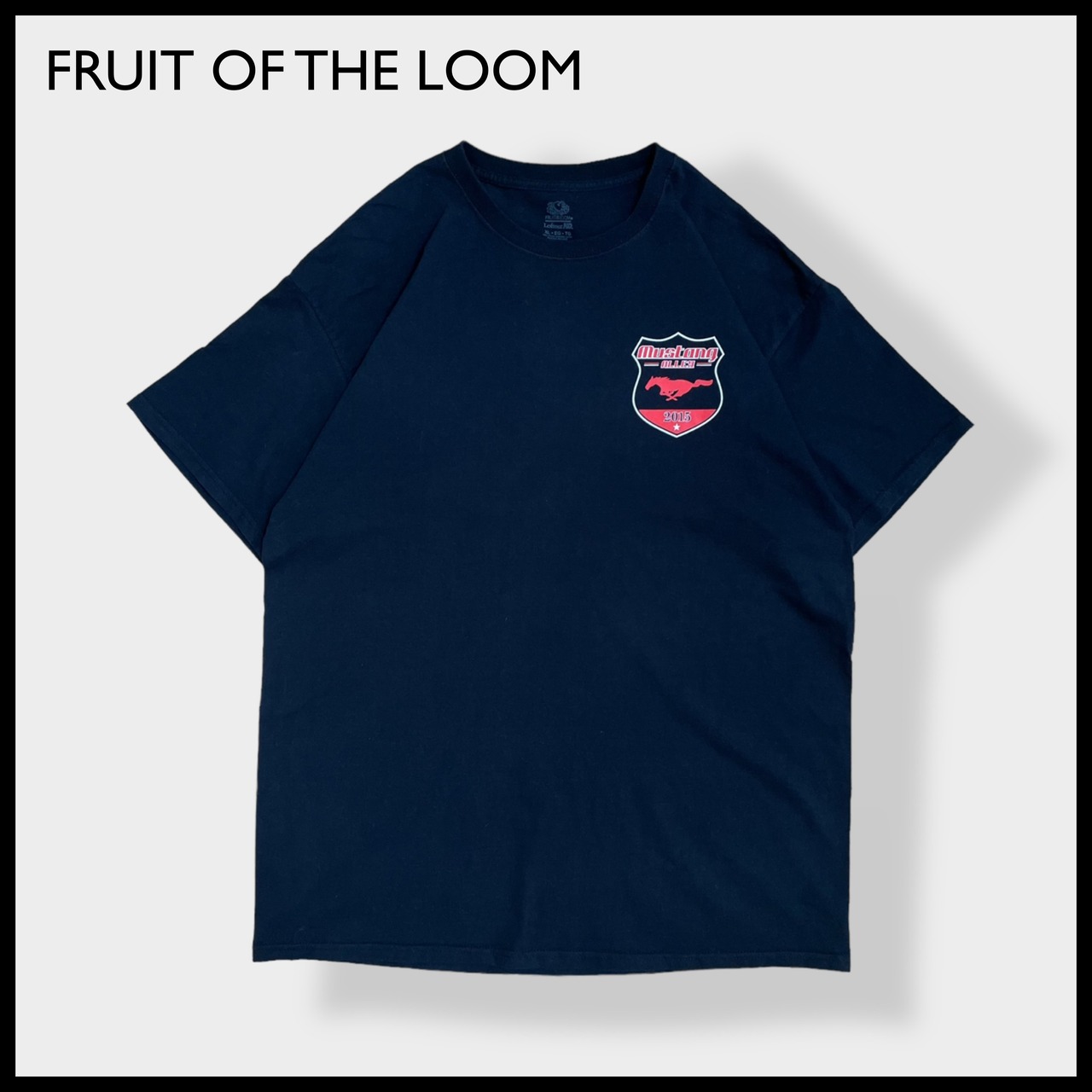 【FRUIT OF THE LOOM】バックプリント ワンポイントロゴ Tシャツ MUSTANG マスタング ムスタング 馬 半袖 X-LARGE ビッグサイズ 黒 US古着