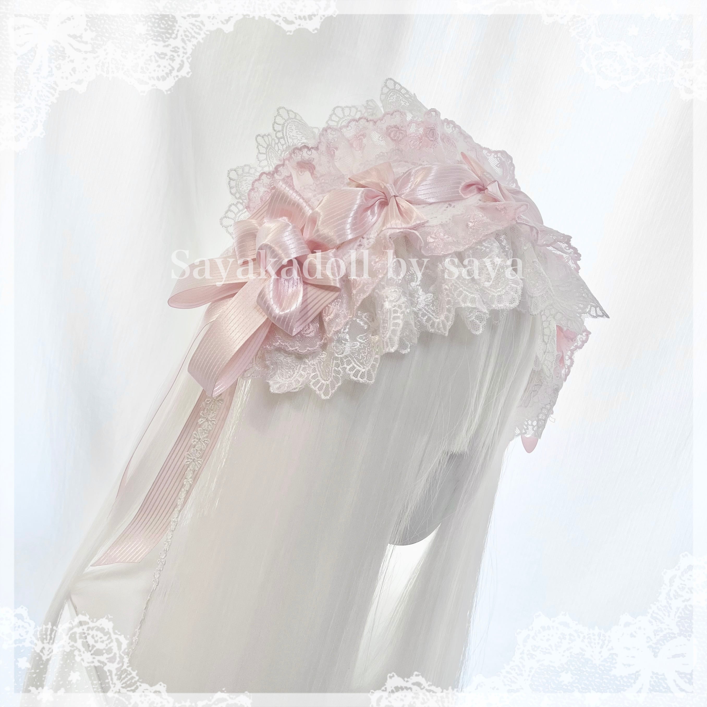 ♡ Lolita ボンネット風 フリルリボンヘッドドレス white 2 ♡ Lolita ボンネット風 フリルリボンヘッドドレス white 2