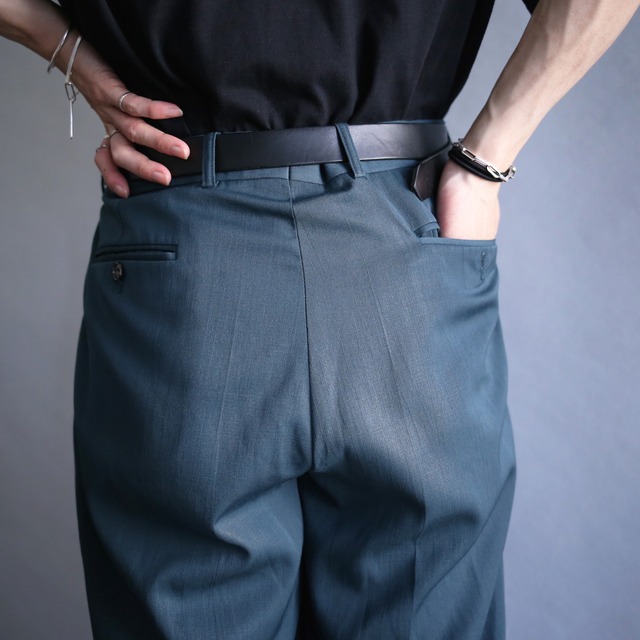 2-tuck tapered  silhouette deep green wide slacks