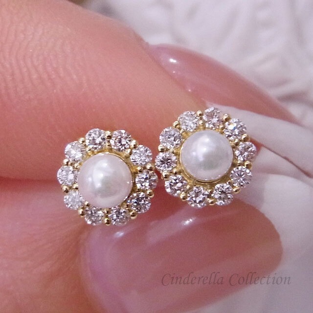 大特価★K18YGあこや★ベビーパールの取り巻き★レースのベイビーピアス