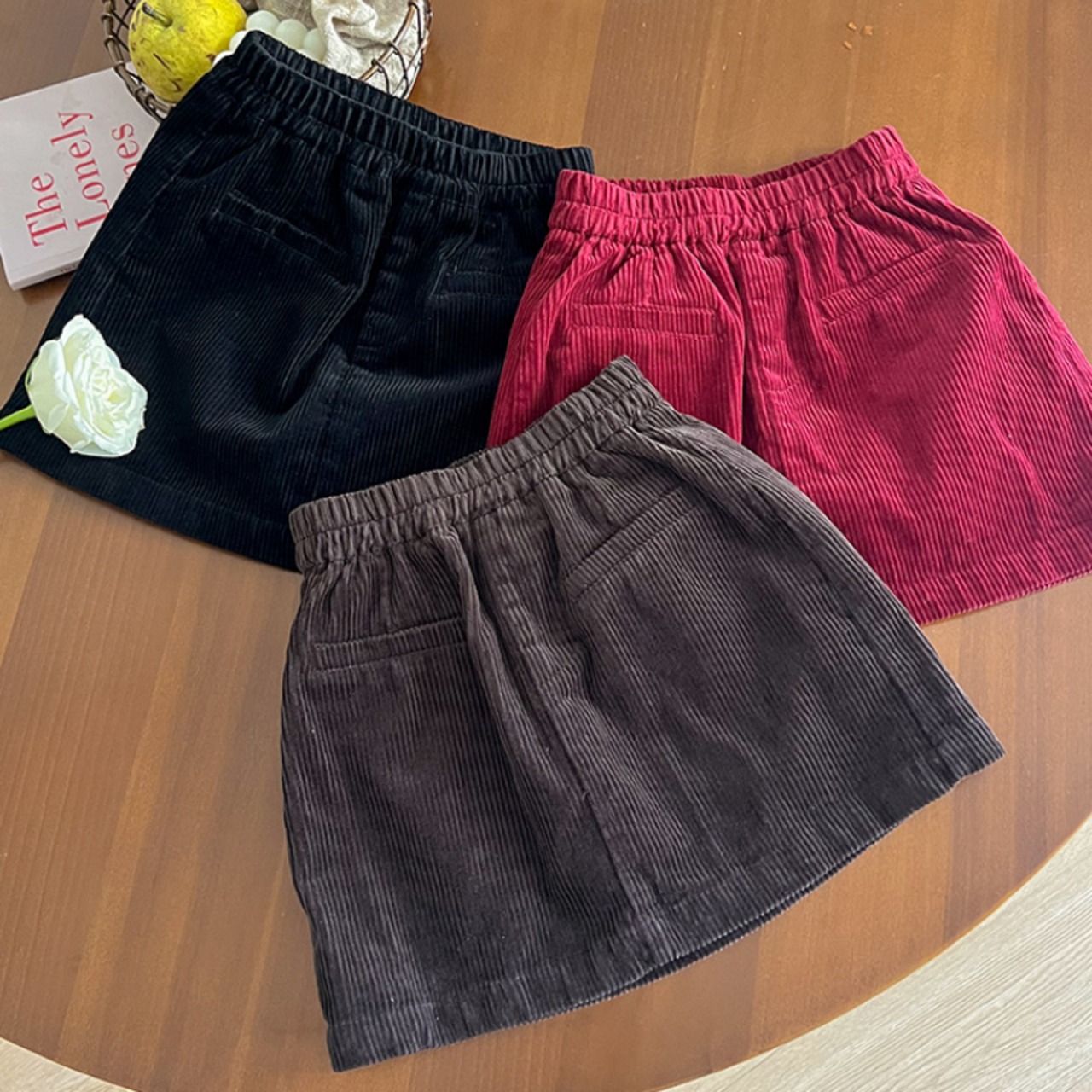 秋レトロ色定番コーデュロイミニスカート