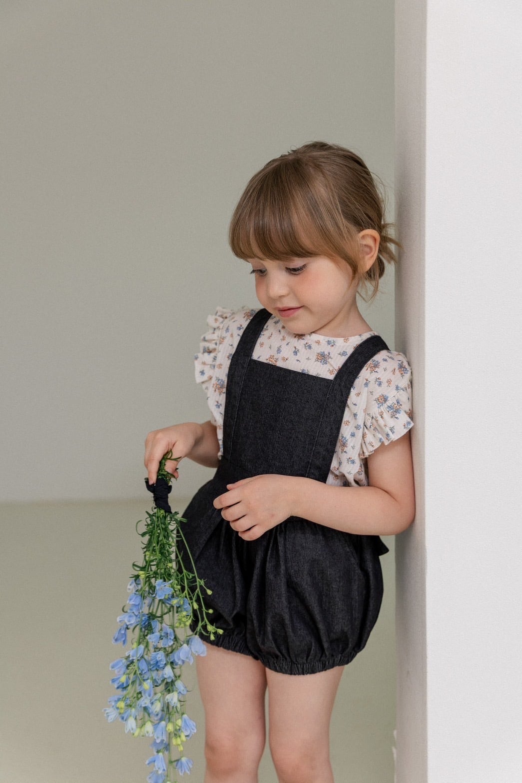 Wonny Ribbon【予約】Black denim rompers (black) 《送料無料))