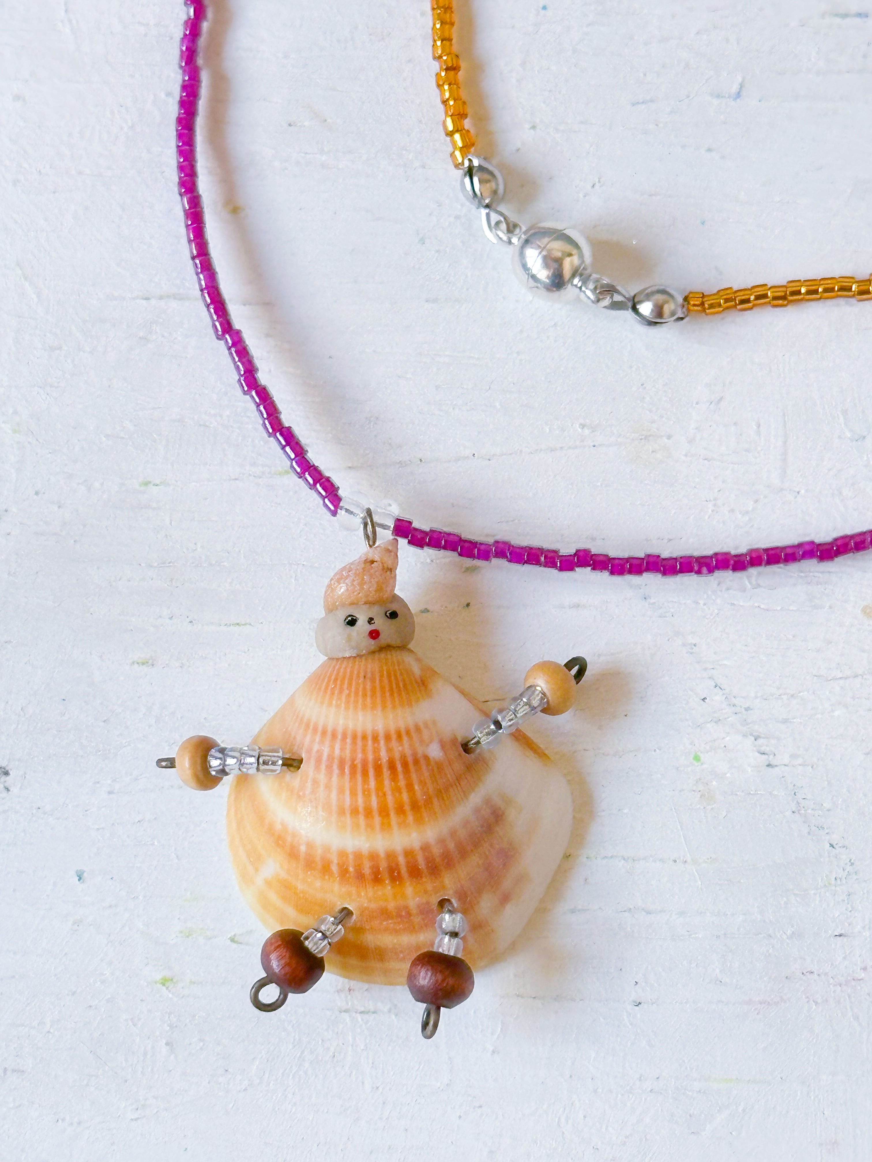 貝　貝殻(ドール専門) 9月・貝殻ドールとビーズのペンダント03 | 貝殻こけし舎