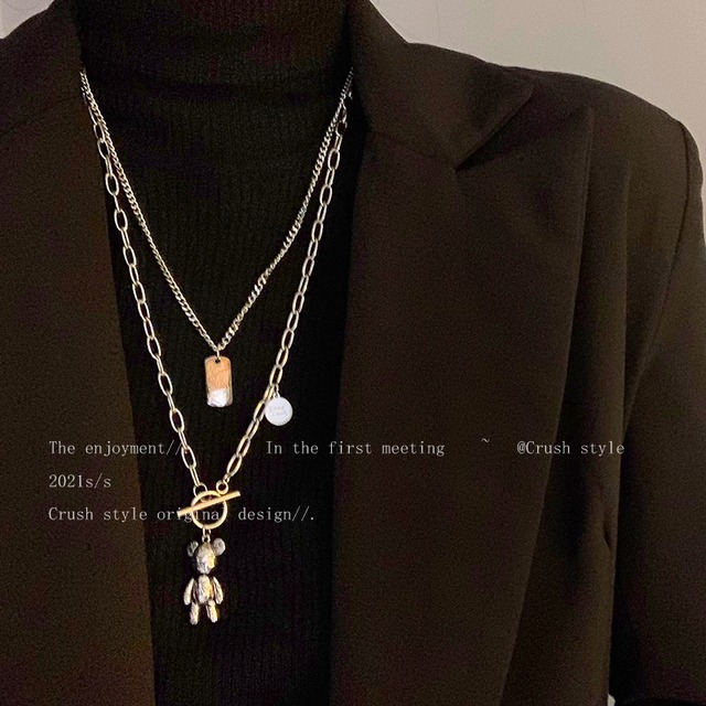❁ユニセックスな、クマのチタンネックレス！【乍見之歡シリーズ】★ネックレス★ セット 秋の重ね着ワンポイント アクセサリー 男女兼用