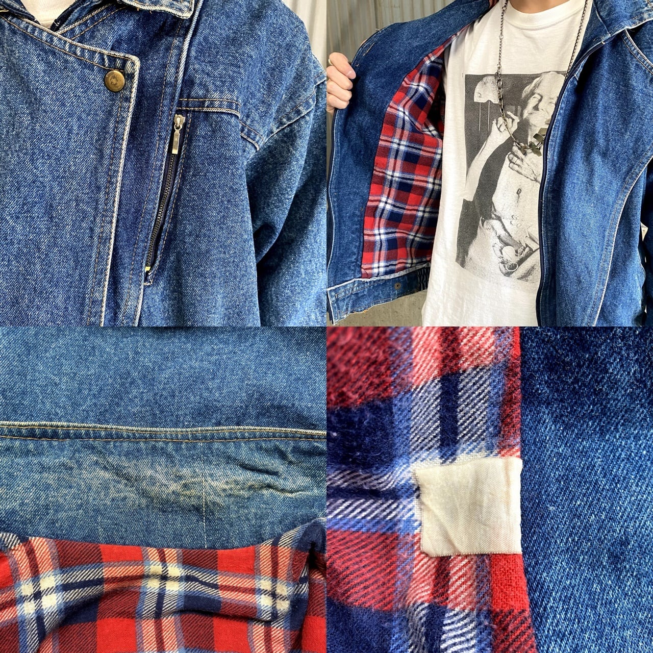 変形デザイン デニムジャケット レディースXL相当 メンズL相当 古着