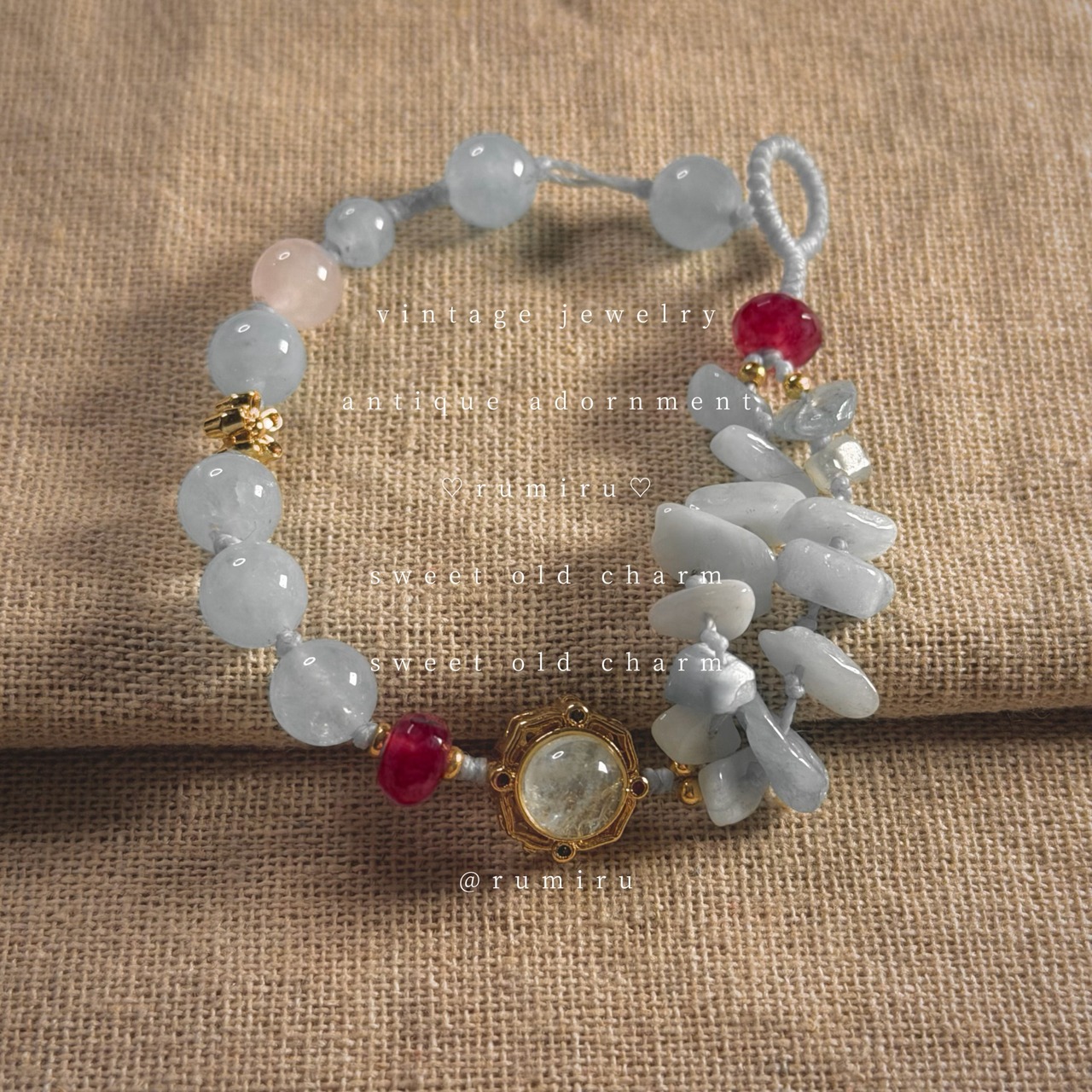 ハンドメイド おしゃれ カラフル 天然石 水晶柄 ヴィンテージ風 ブレスレット - 4