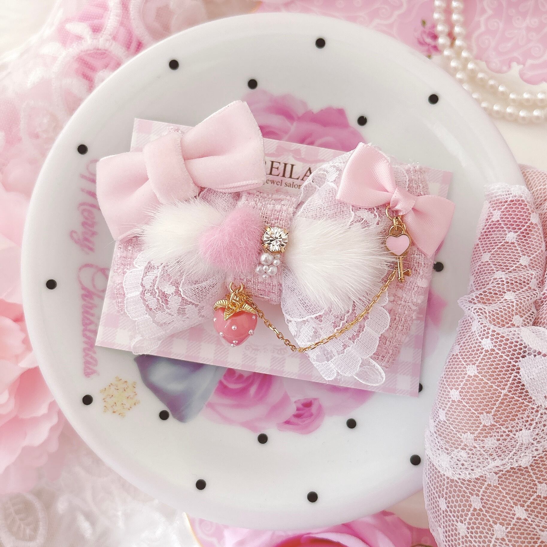 [No.413] TRALALA*ピンクシフォンリボンパフスリーブ ୨୧┈ ヘアアクセサリー | REILA jewel salon