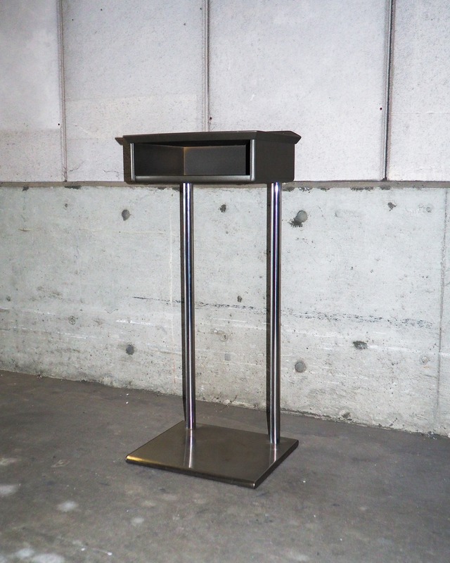 okamura stainless steel table with a shelf