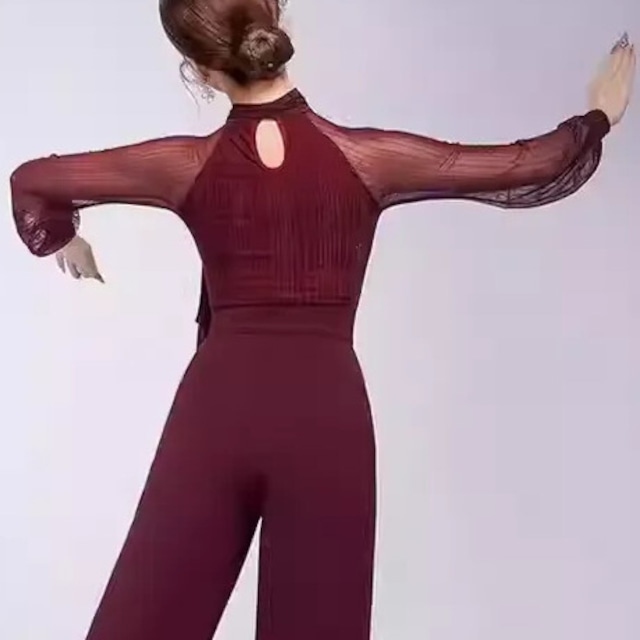 リボンタイ ロングスリーブ プルオーバー ダンスブラウス ds1105