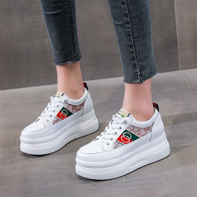 初回送料無料メッシュ表面インナーハイテング厚手のソールホワイトシューズ