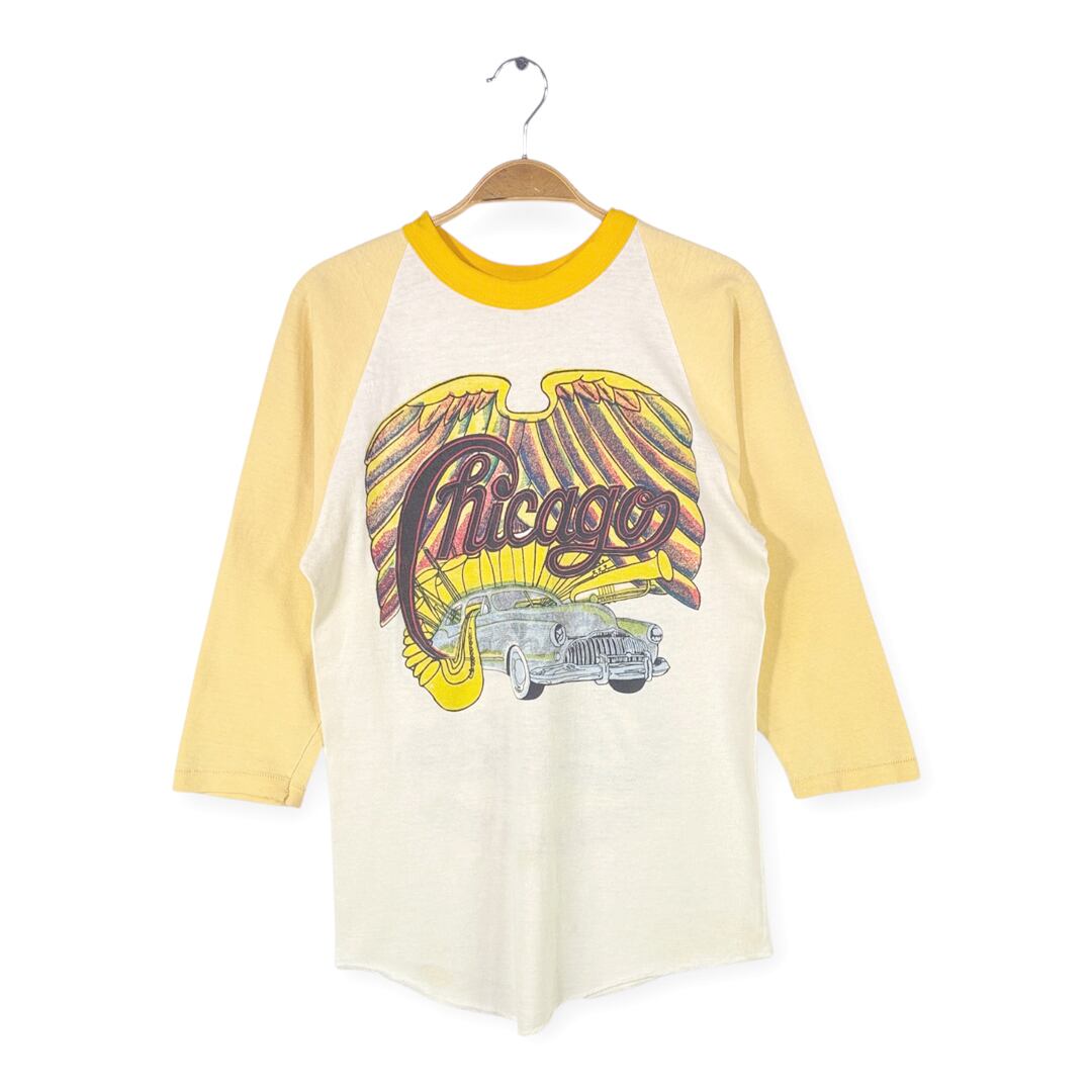 70s シカゴ USA製 ヴィンテージTシャツ ラッセル 金タグ ロックTシャツ CHICAGO メンズM 古着 @AAA1541