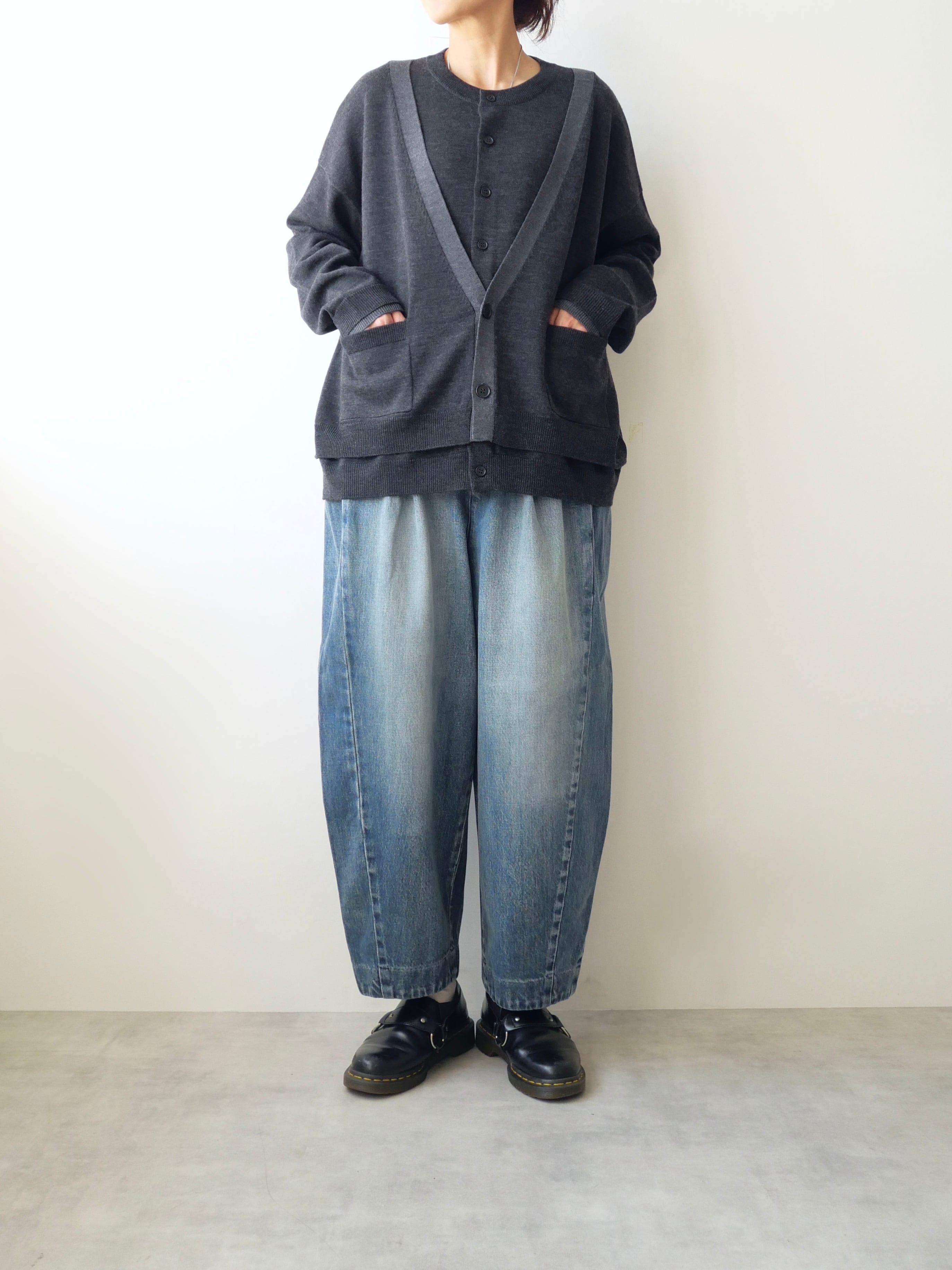 Dulcamara　カーディガン　グレー　1（タグとれかけ） Dulcamara / フェイクレイヤードニットCD（ charcoal gray