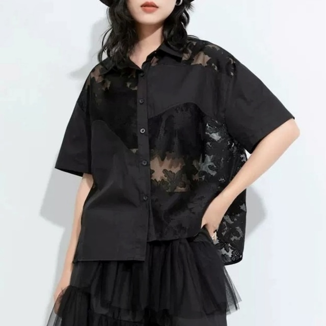Asymmetric Lace Panels Shirt 01307