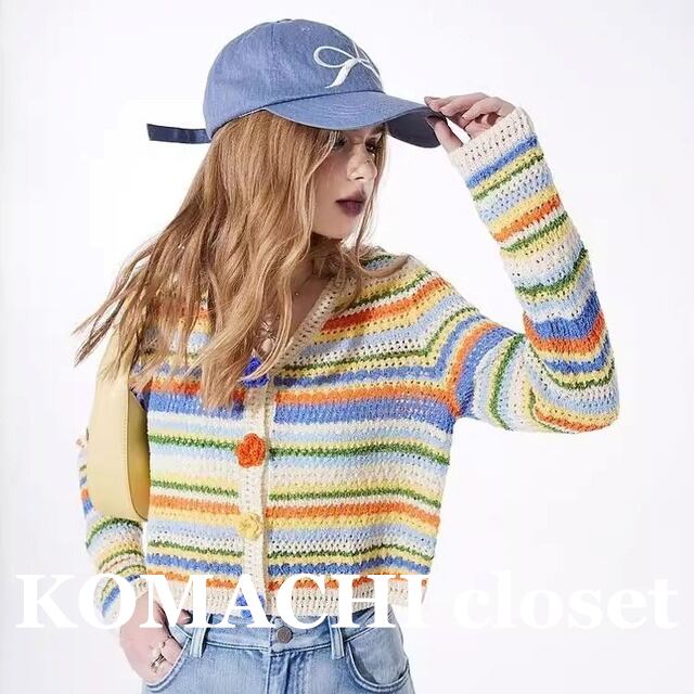 【送料無料】 ニット カーディガン 長袖 Vネック ボタン オルチャン レディース 韓国 セーター スリム カラフル 虹色 タイト 細身 ストレート かわいい ボーダー パステルカラー 大人可愛い きれいめ シンプル カジュアル 上品 おしゃれ かっこいい 大人女子 こなれ感 ルーズ 個性的 クール セクシー 抜け感 女性用 ママ 女の子 デート 女子会 お泊まり 休日 旅行 ショッピング 着回し 普段使い コーデ スタイル 楽ちん モテ 体系カバー 定番 流行 インスタ映え