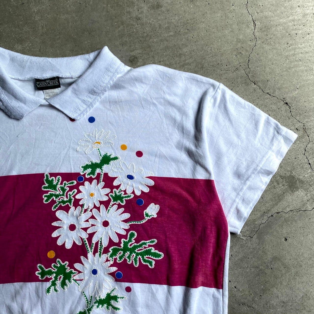 USA製 CABIN CREEK 襟付き フラワープリントTシャツ レディースXL相当