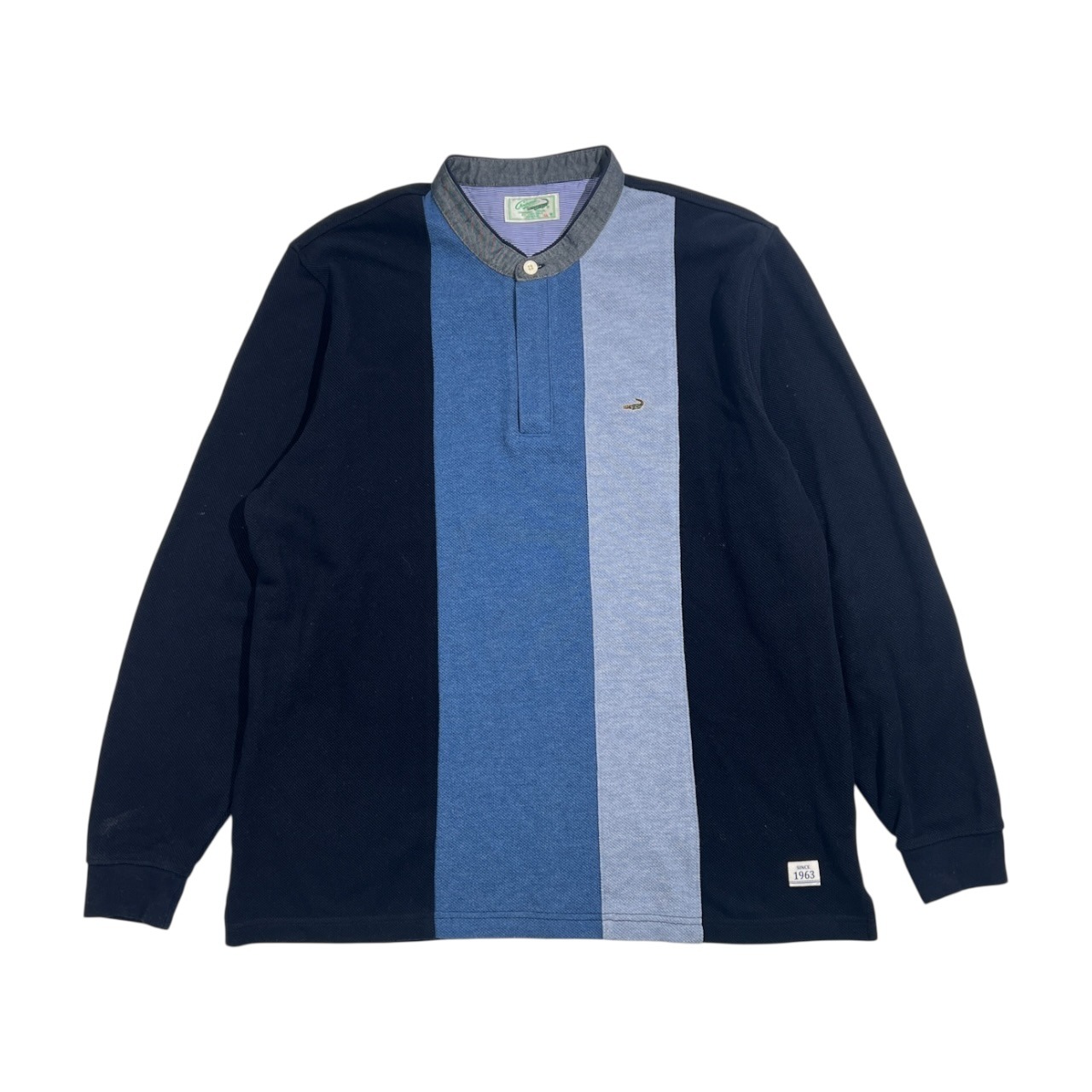 Crocodile クロコダイル ストライプ バンドカラー 鹿の子 長袖 プルオーバーシャツ LL/メンズ