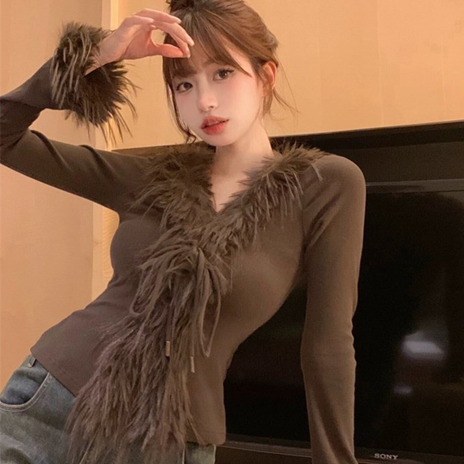 【tops】ポイントフェザーニットトップス N2010