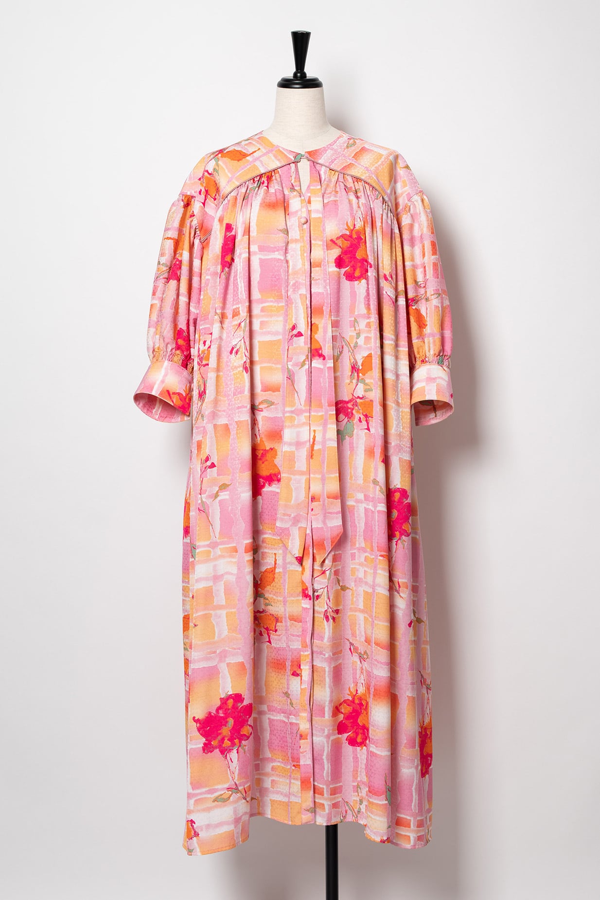 Twilight Flower Check Print 2Way Dress PINK