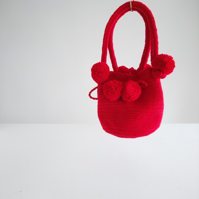 Handmade pom  poms bag - red -