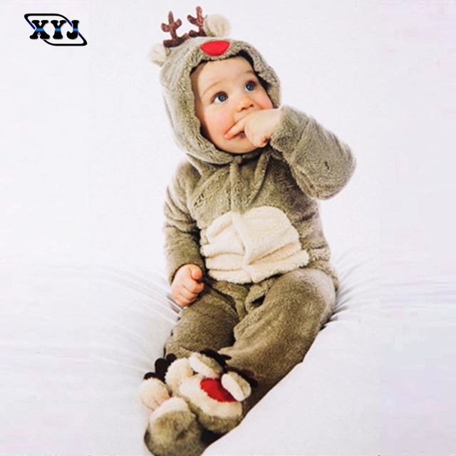 2019 冬ベビー 3D 鹿形状ジャンプスーツ女の子新生児服のための暖かい幼児服