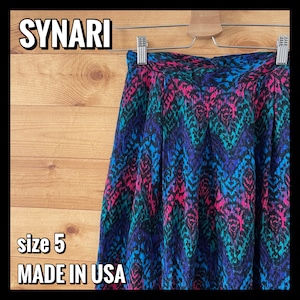 【SYNARI】USA製 ロングスカートミディスカート 総柄 個性的 サイズ5 US古着 アメリカ古着