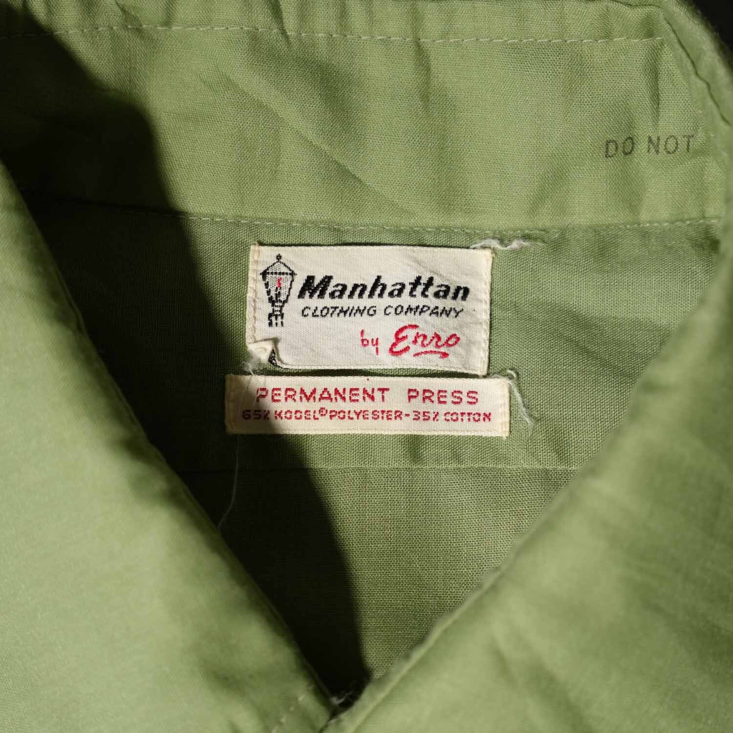 70s USA製 Manhattan 半袖シャツ ピスタチオグリーン コーデルポリ混