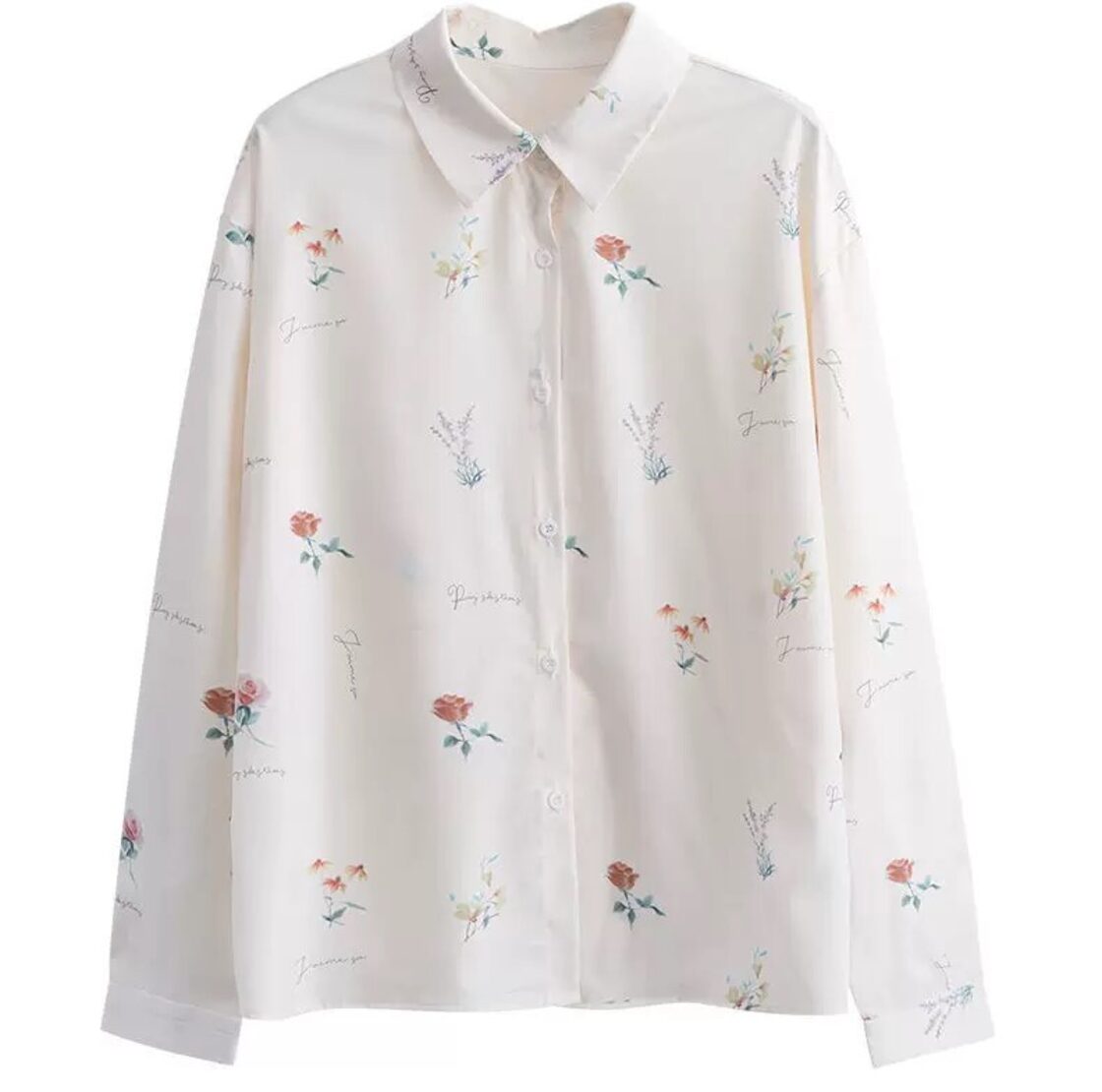トップス シャツ 白シャツ 柄シャツ 柄シャツ 花柄 袖あり 長袖 襟付き 