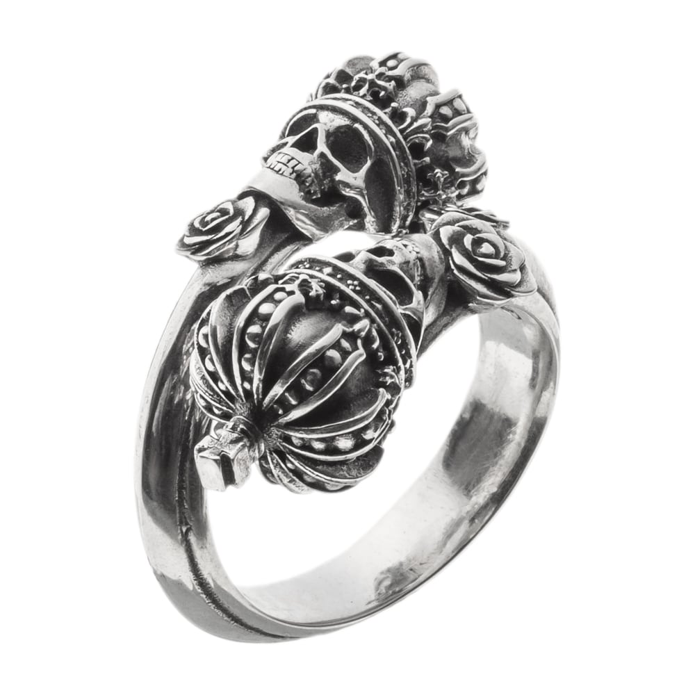 ツインスカルクラウンリング 指輪 AKR0079 Twin Skull Crown Ring