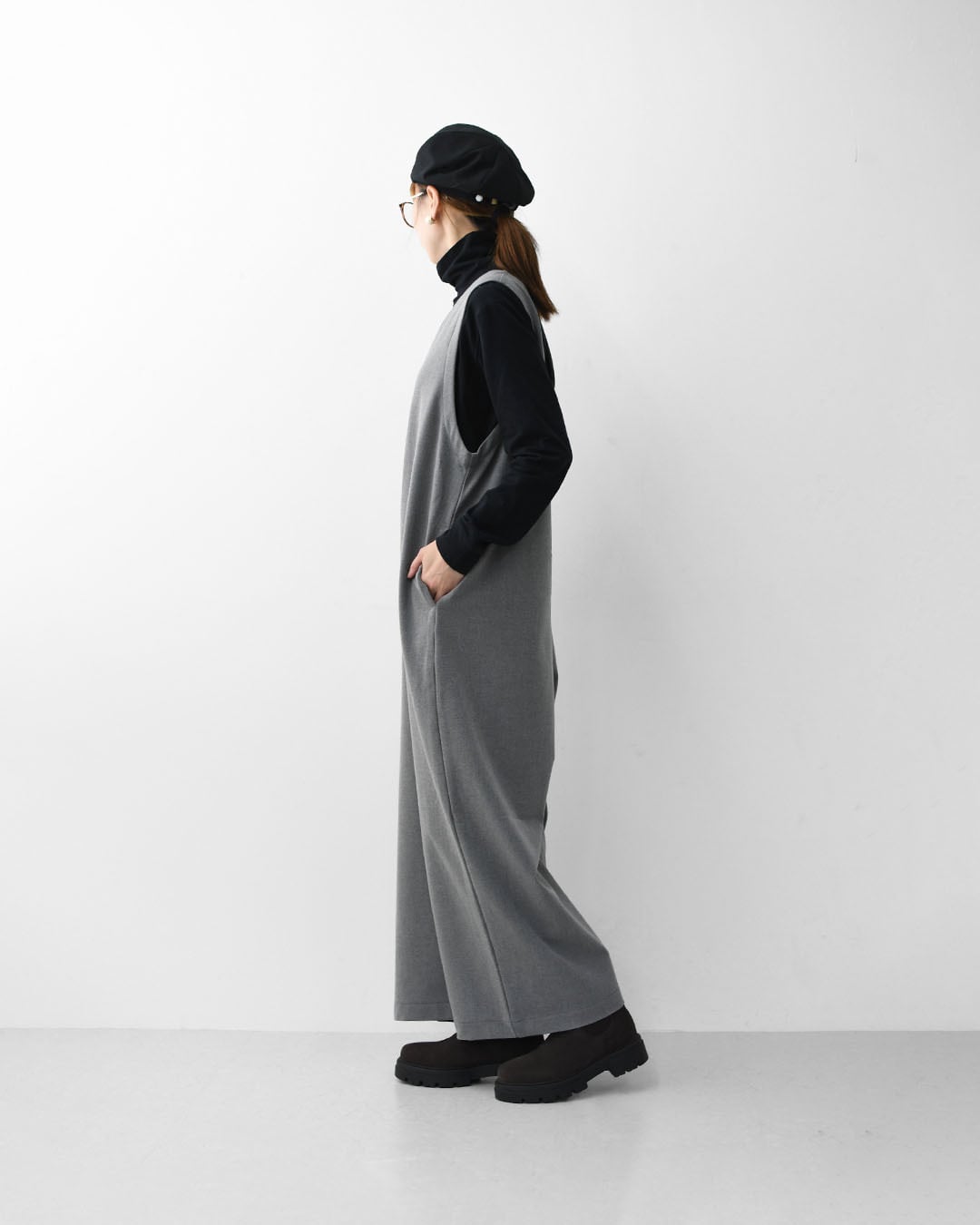 prit [プリット] 30/2ツイルストレッチ裏起毛 Vネックオールインワン