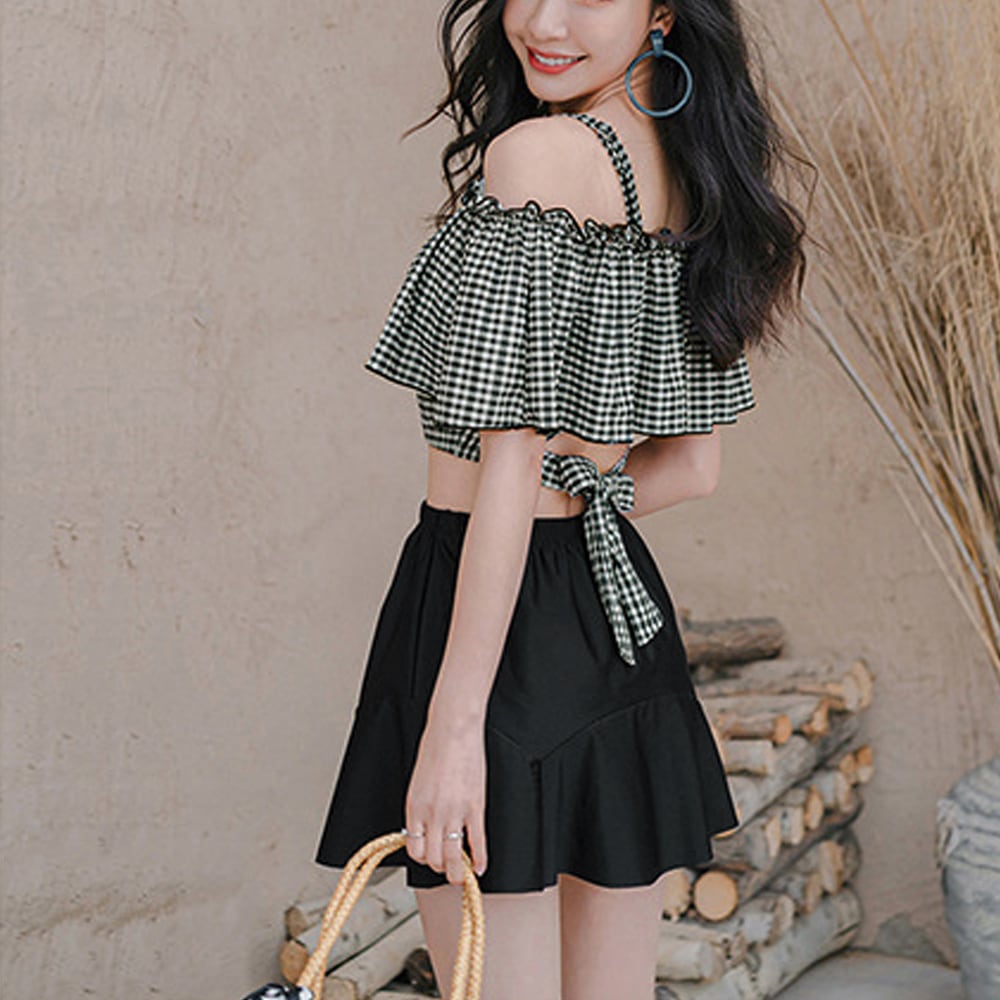 ビキニ 水着 3点セット レディース 夏 韓国 海水浴 プール レジャー おしゃれ 大人 かわいい ギンガムチェック タンキニ 露出控えめ 水着セット ハイウエスト 大人可愛い 大人女子