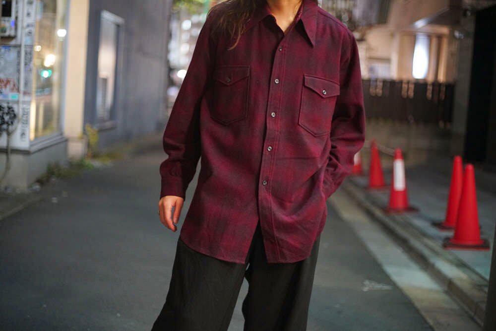 PENDLETON Vintage Ombre Check Shirt Collar Wool Shirt [1970s