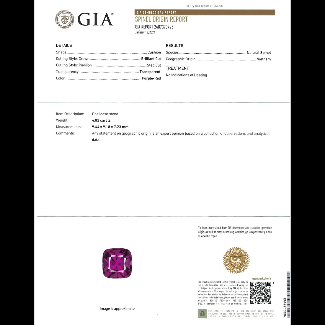 天然【非加熱】スピネル・パープルレッド 4.82ct GIA鑑別書 | SUI GEMSTONE