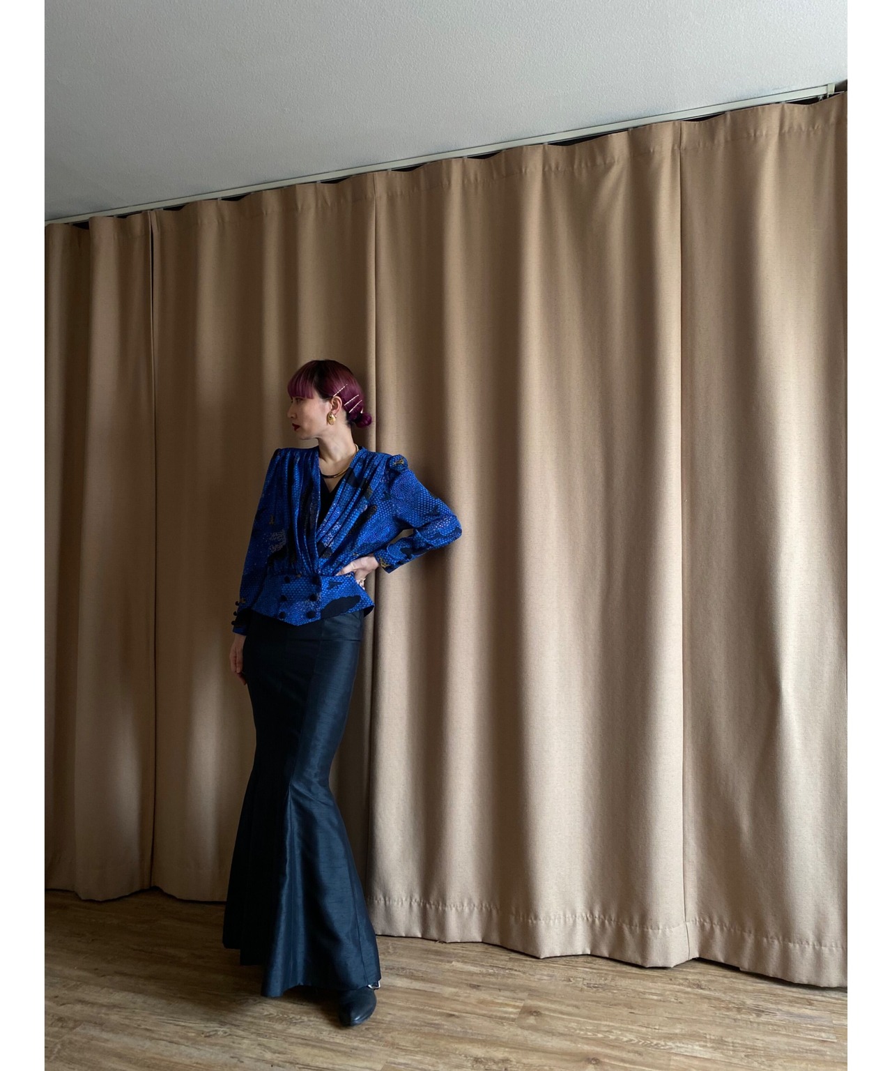 shiny black mermaid maxi skirt-3398-4