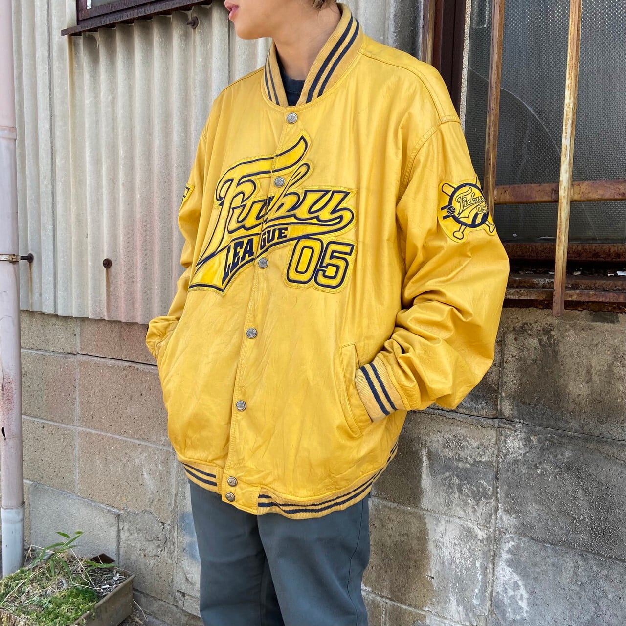90〜00年代 FUBU フブ オールレザースタジャン メンズ2XL相当 古着 90s 