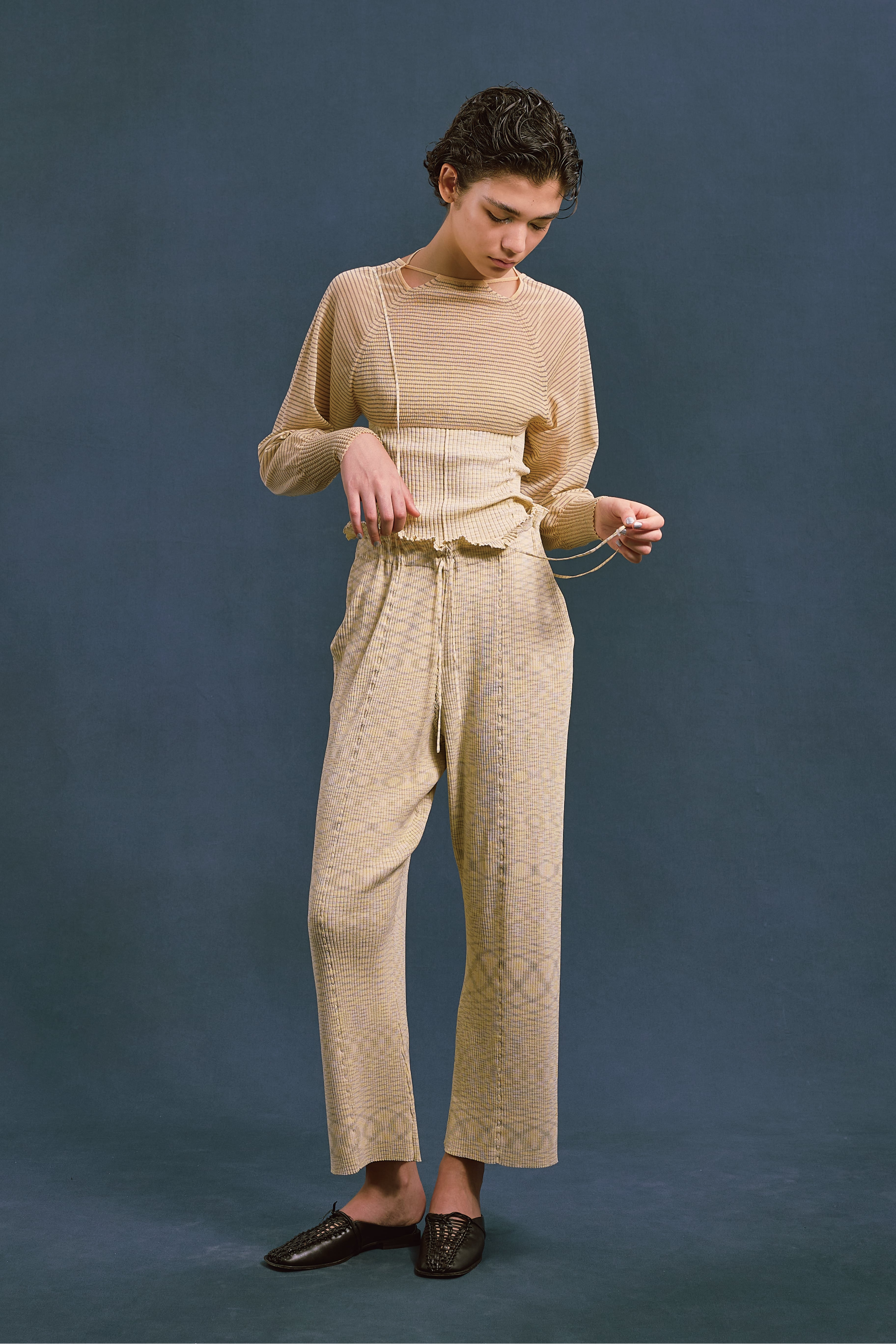 SHEER SHORT CARDIGAN 26SSAC-005 LT.ORANGE×DK.GRAY | A CCORDION