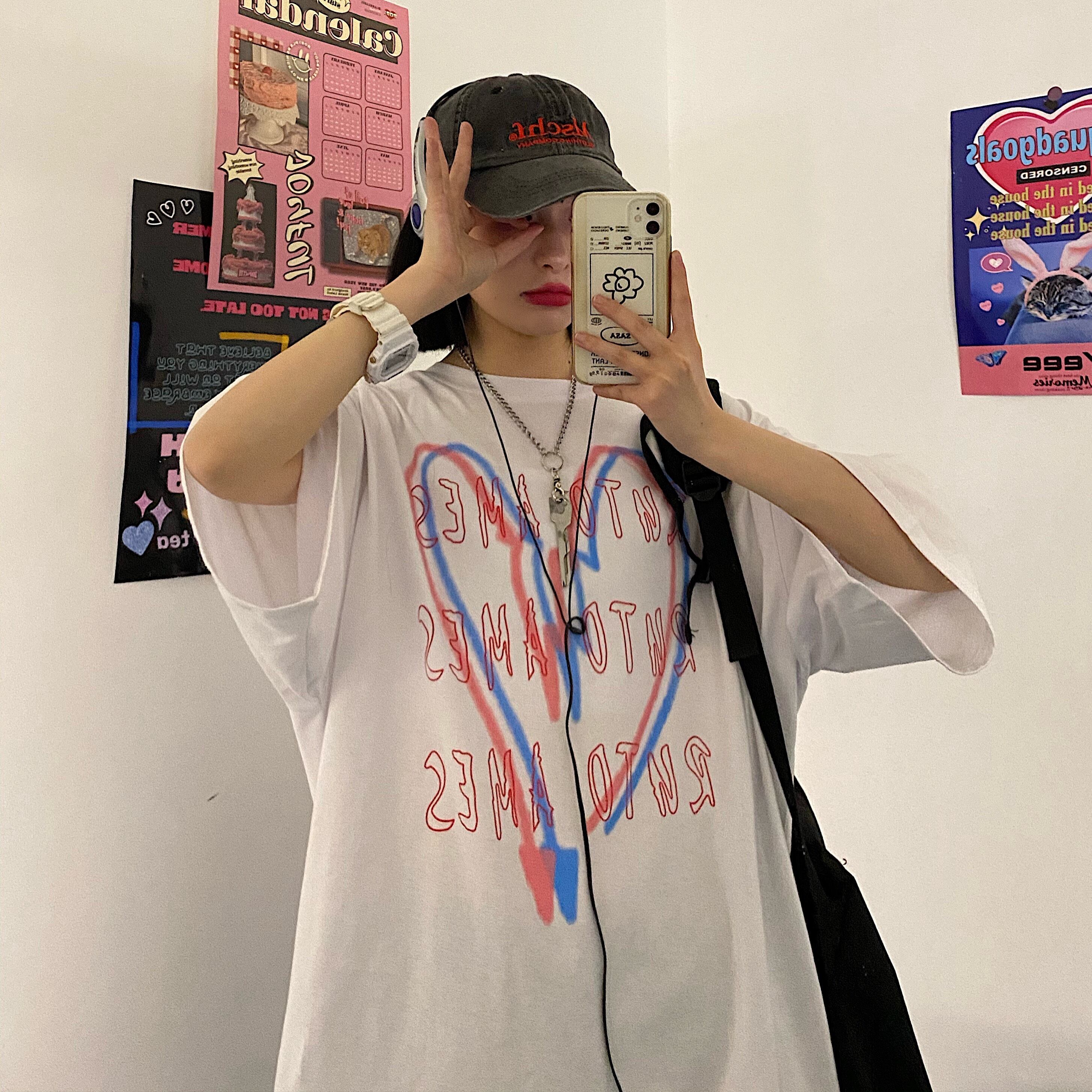 スタイルサマープリントTシャツ レディースルーズトップス ストリート 大きめサイズ かわいい 夏物 ケッペル56832263405
