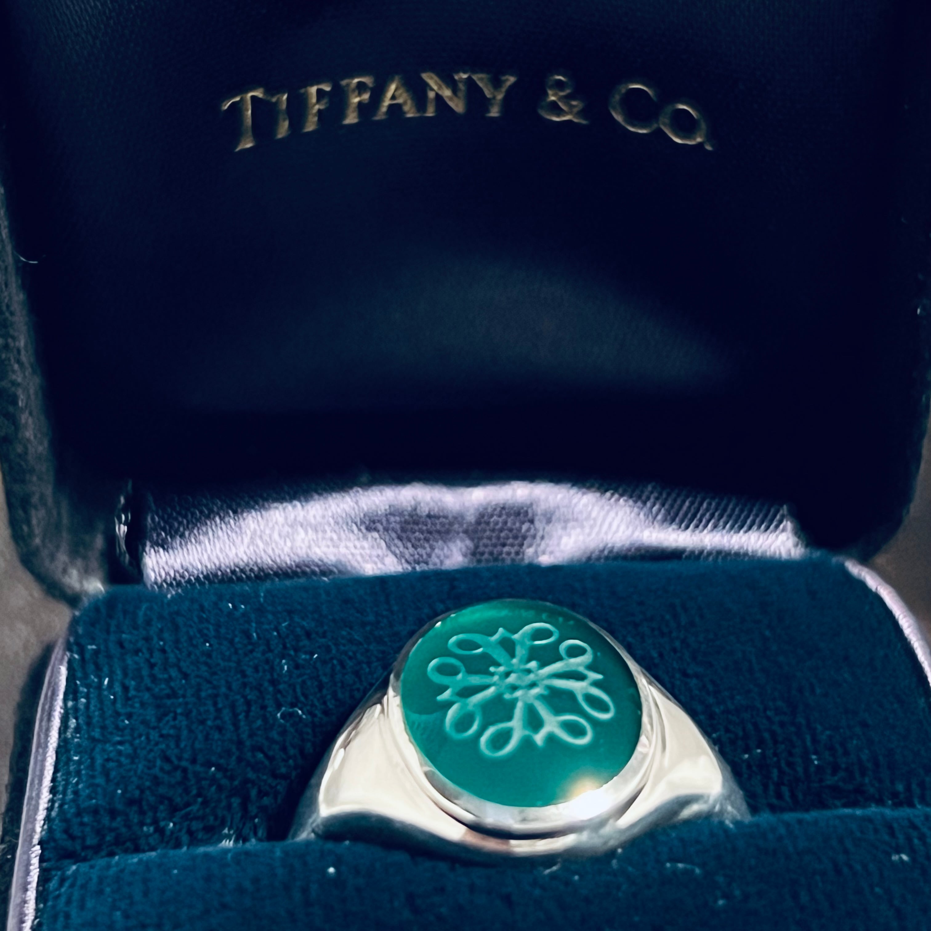 VINTAGE TIFFANY & CO. Green Chalcedony Award Ring Sterling ...