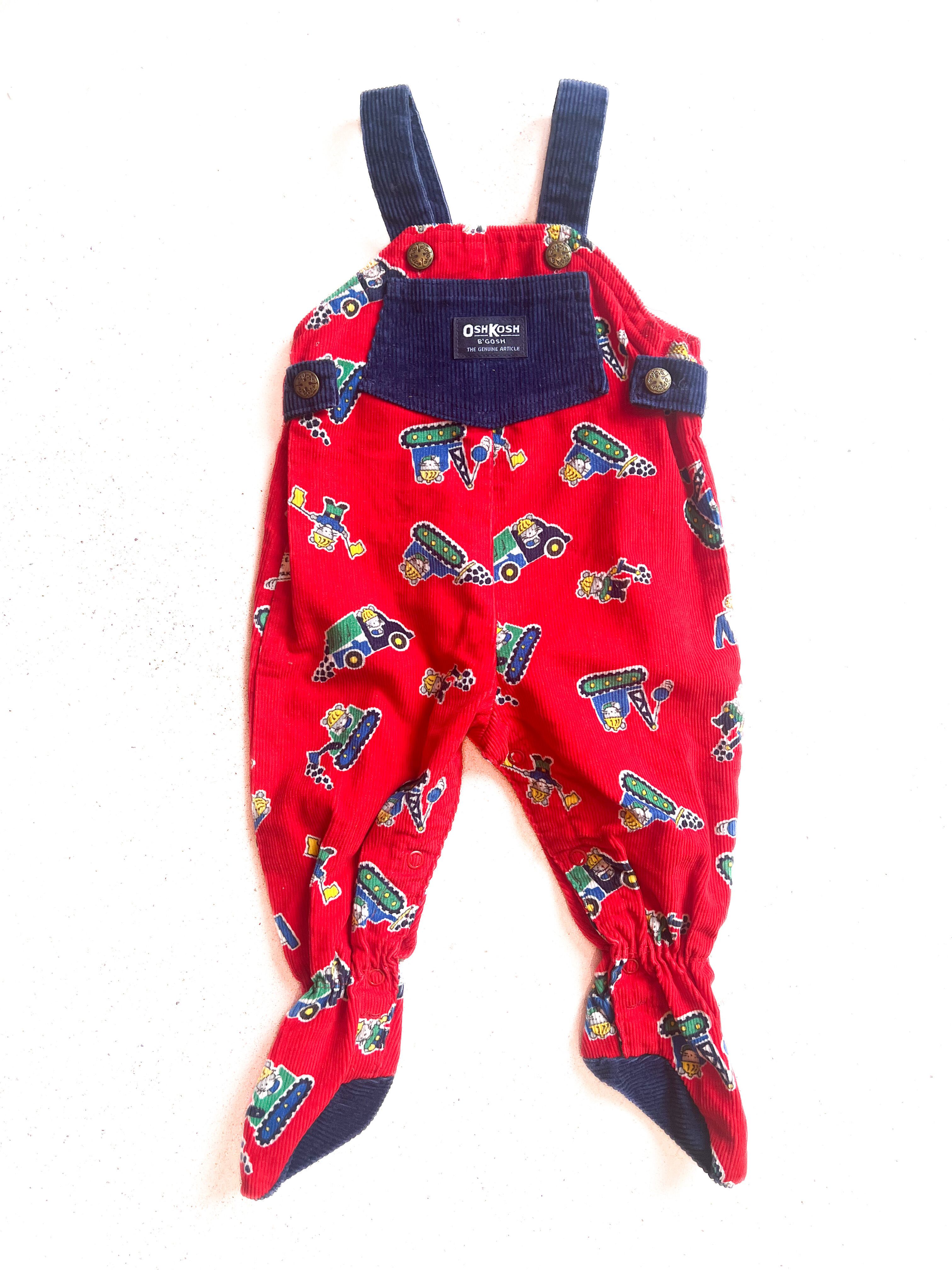 【50-60cm】VINTAGE 80'S オシュコシュ ネズミ柄コーデュロイ 足付き オーバーオール【b196】
