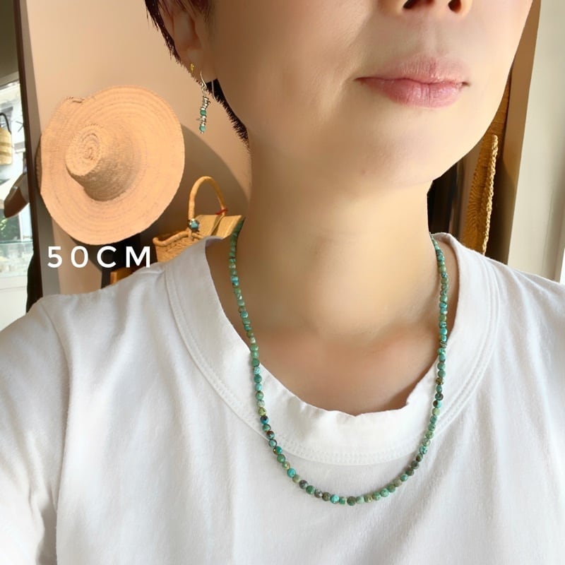 Lagoon Original グリーン ターコイズ 4mm コインカット ネックレス