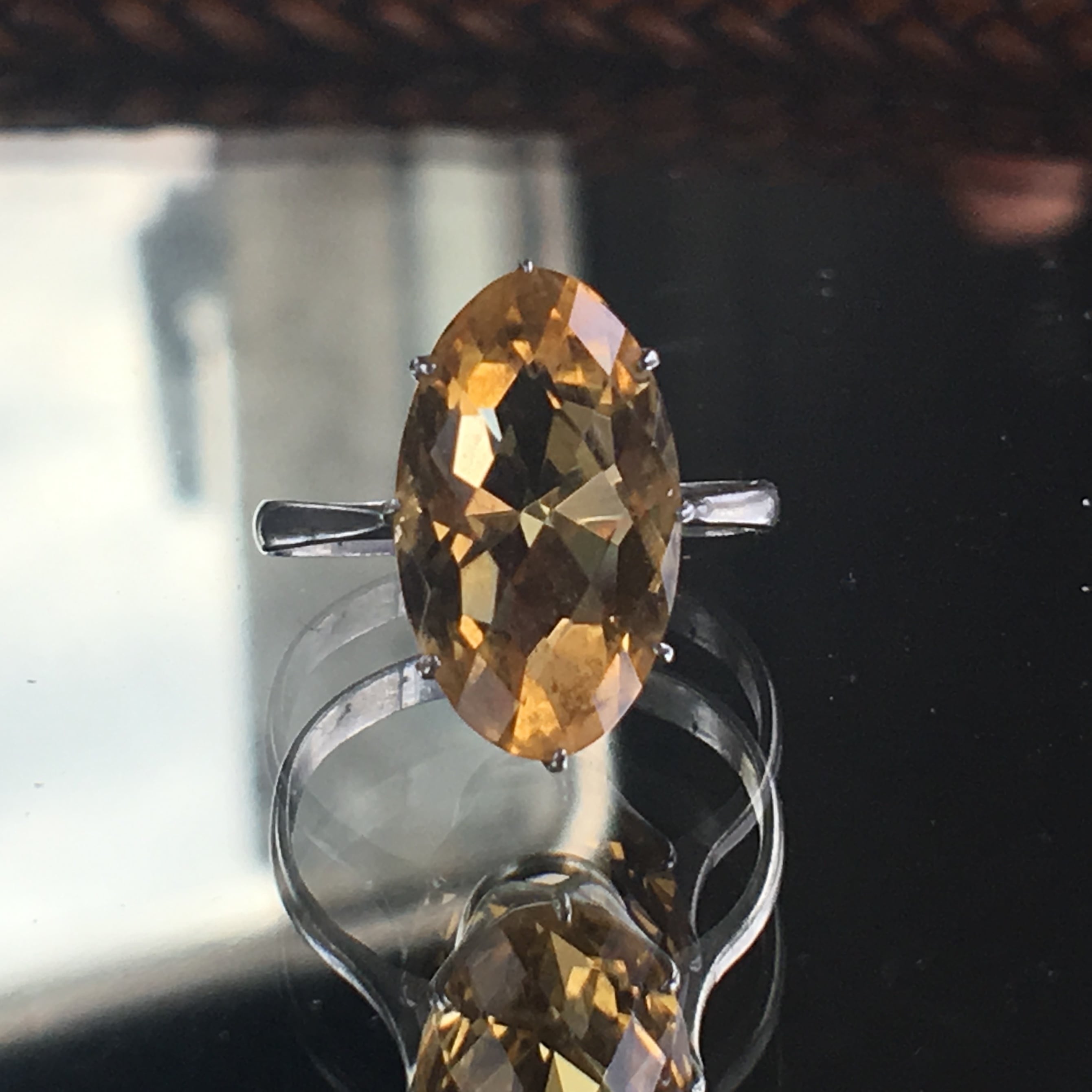 昭和初期 シトリン多面カット クラウン留めリング