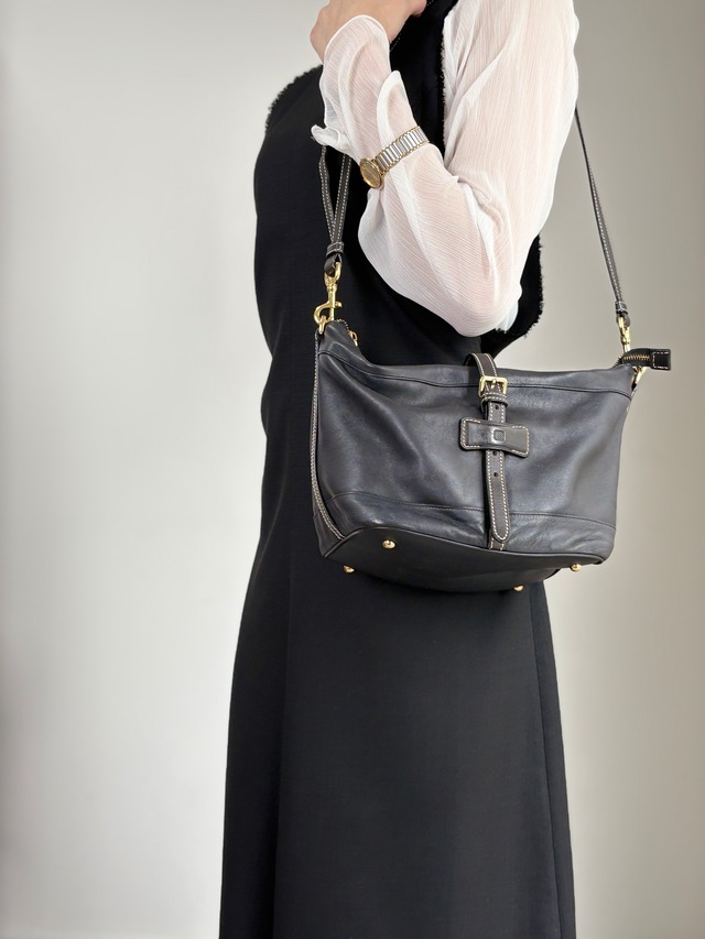 LOEWE ロエベ ショルダーバッグ ブラック フロントバックル 2way レザー vintage ヴィンテージ オールド pszdm6
