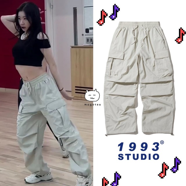 ★ITZY チェリョン 着用！！【1993STUDIO】WIDE CARGO PARACHUTE PANTS__WARM GRAY